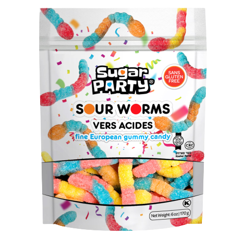 Sugar Party Sour Worms Gummy Candy 6 oz. Bag