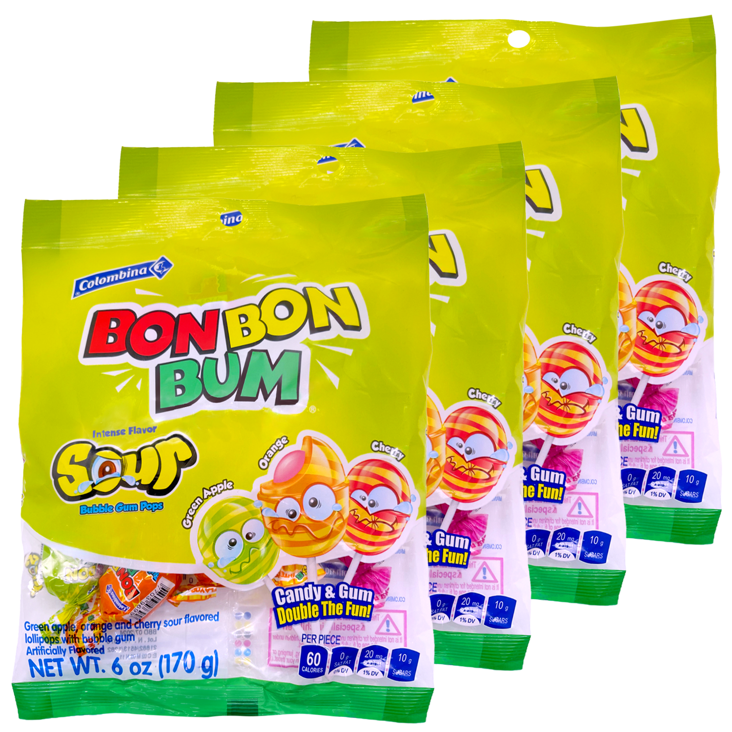 Colombina Bon Bon Bum Sour Bubble Gum Pops - 6-oz. Bag - All City Colombina Bon Bon Bum Sour Bubble Gum Pops - 6-oz. Bag - All City