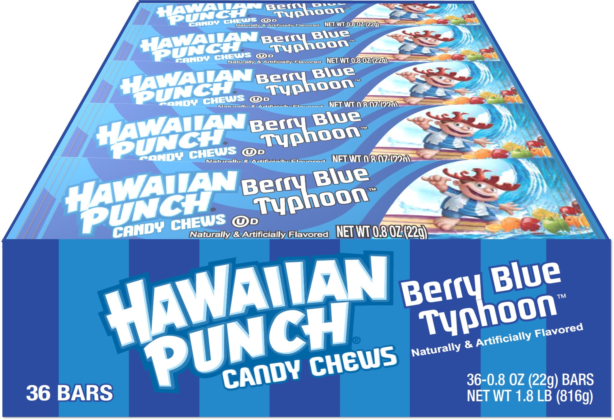 Hawaiian Punch Berry Blue Typhoon Candy Chews 0.8 oz. Bar, Case of 36