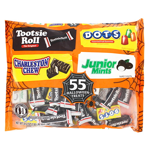 Tootsie Assorted Tootsie Roll Dots Charleston Chew and Junior Mint 55 Count Halloween Bag