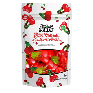 All City Candy Sugar Party Twin Cherries Gummy Candy 6 oz. Bag- For fresh candy and great service, visit www.allcitycandy.com