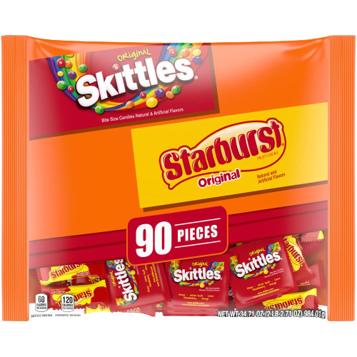 Halloween Skittles and Starburst Fun Size 90 Piece 34.71 oz. Bag www.allcitycandy.com for fresh and delicious halloween sweet treats