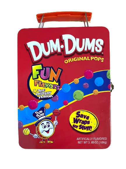 Dum Dums Themed Tin Lunchbox. For fresh candy and great service, visit www.allcitycandy.com