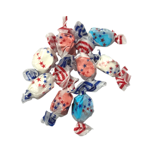 All American Red White & Blue Salt Water Taffy. For fresh candy and great service, visit www.allcitycandy.com
