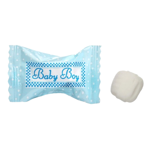 Blue candy bar with 'Baby Boy' text on a white background