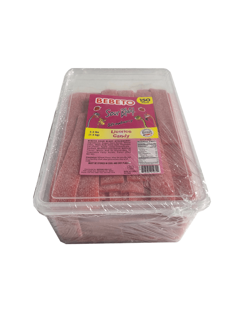 Bebeto Sour Blast Strawberry Licorice Belts 150 piece Tub