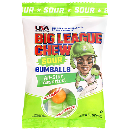 Big League Chew Sour Gumballs 3 oz. Bag - Visit www.allcitycandy.com for great candy, service and delicious treats.
