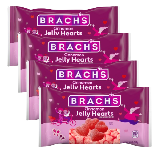 Four packages of Brach's Cinnamon Jelly Hearts 