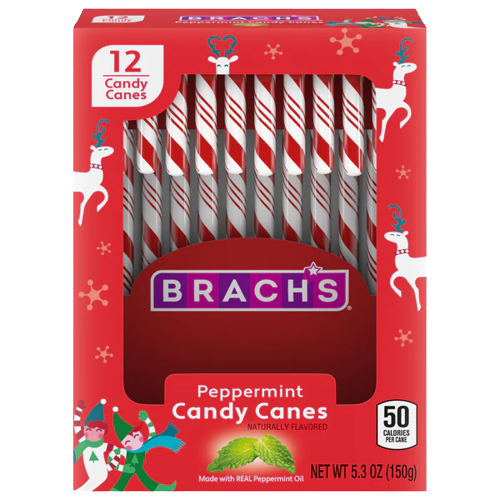 All City Candy Brach's Red and White Mint Canes 12 Count Box 5.3 oz. - For fresh candy and great service, visit www.allcitycandy.com