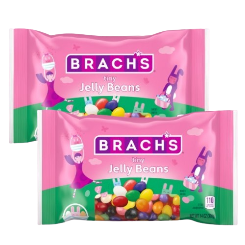 Two packages of Brach's tiny jelly beans on a white background