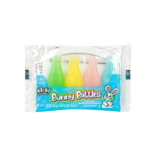 Packaged Bunny Bottles with colorful bottles inside on a white background