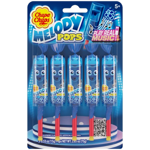 Chupa Chups Melody Pops Pack of 5 Blue Raspberry 2.65 oz. - For fresh candy and great service, visit www.allcitycandy.com