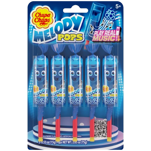 Chupa Chups Melody Pops Pack of 5 Blue Raspberry 2.65 oz. - For fresh candy and great service, visit www.allcitycandy.com