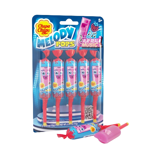 Chupa Chups Melody Pops Pack of 5 Strawberry 2.65 oz. - For fresh candy and great service, visit www.allcitycandy.com