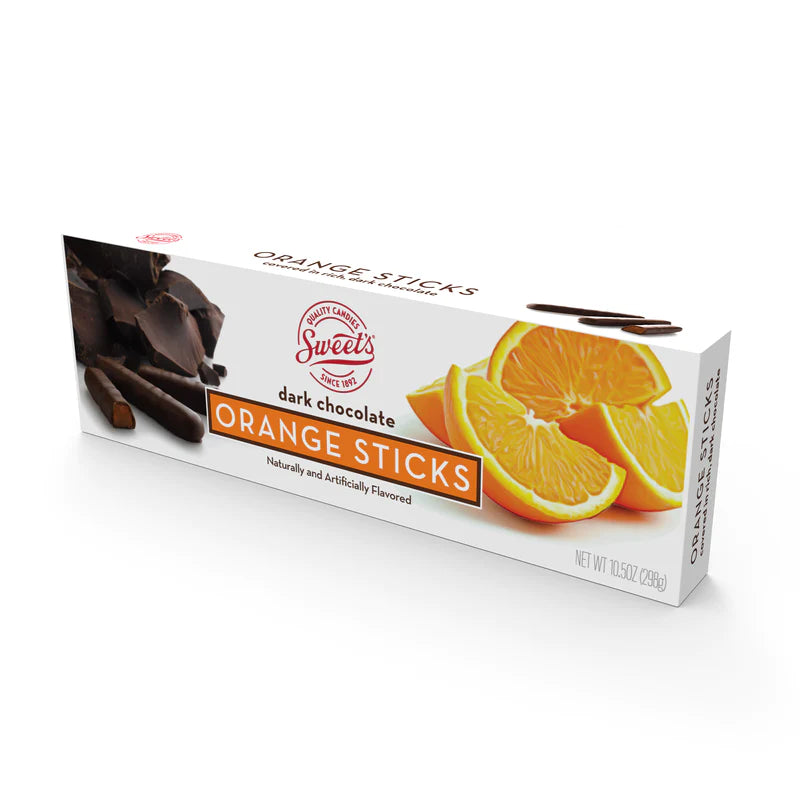 Sweet's Dark Chocolate Orange Sticks 10.5 oz. Box - For fresh candy and great service, visit www.allcitycandy.com