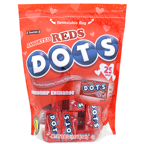 Assorted Reds Dots Friendship Exchange 25 Count 18.85 oz. Bag - Visit www.allcitycandy.com for great candy, service and delicious treats.