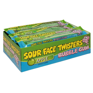 All City Candy Face Twisters Green Apple Sour Bubble Gum Straws 2 oz. Tray - Case of 12 Sour Schuster Products For fresh candy and great service, visit www.allcitycandy.com