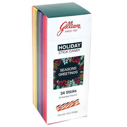 Gilliam Holiday Assorted Stick Candy 24 Stick 12 oz. Box - For fresh candy and great service, visit www.allcitycandy.com