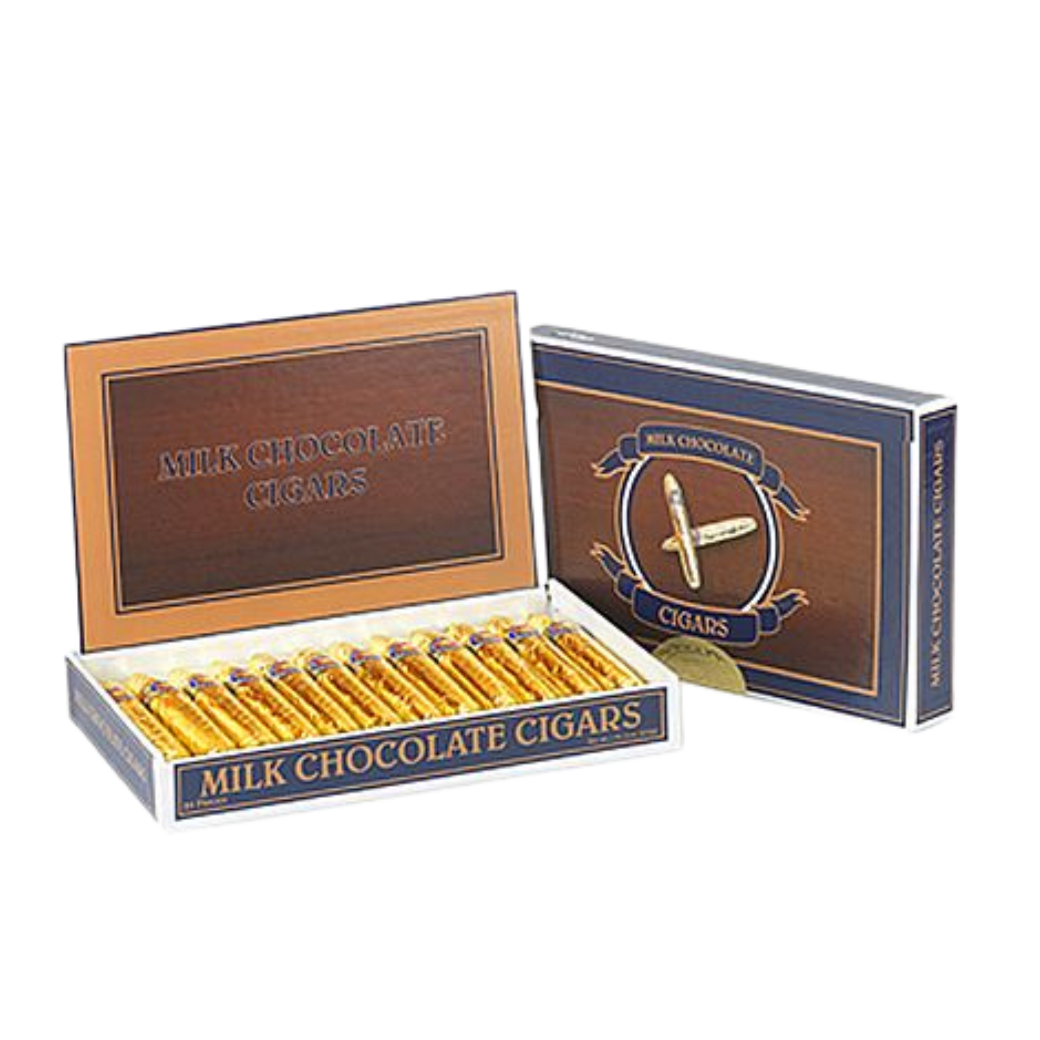 All City Candy Gold foiled Solid Milk Chocolate Cigars - Box of 24 Chocolate Madelaine Chocolate Company For fresh candy and great service, visit www.allcitycandy.com