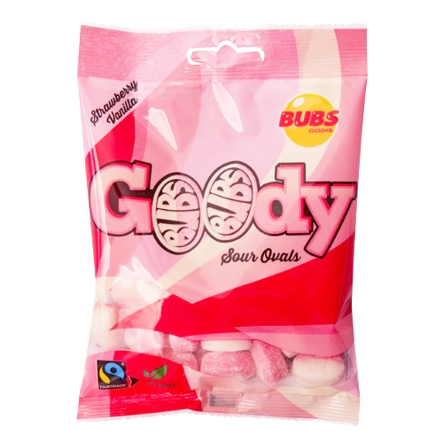 BUBS Sour Strawberry with Vanilla Sour Ovals 90 g Bag - Visit www.allcitycandy.com for great candy, service and delicious treats.