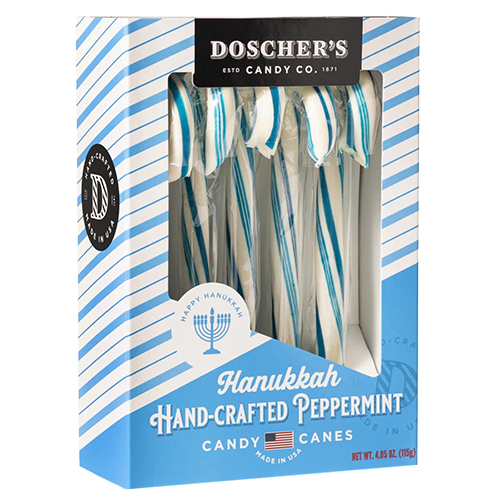 All City Candy Gourmet Handmade Hanukkah Blue & White Peppermint Candy Canes - Box of 5 Hanukkah Doscher's Candy Co. For fresh candy and great service, visit www.allcitycandy.com