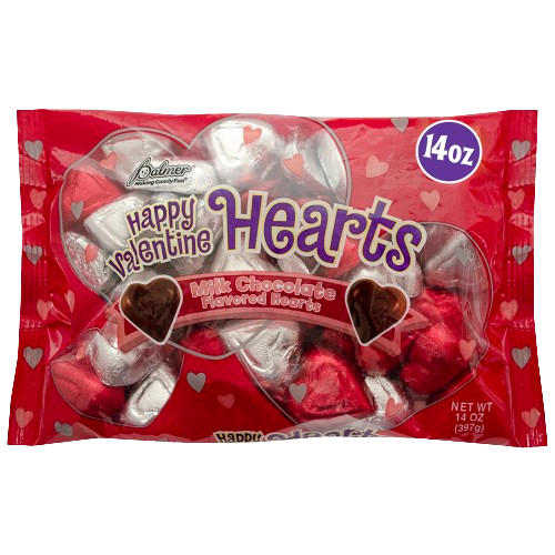 Palmer Red and Silver Foil Milk Chocolate Hearts 14 oz. Bag