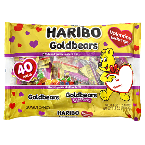 Haribo Goldbear Wildberry Valentine Exchange 40 Count 460 g Bag - Visit www.allcitycandy.com for great candy, service and delicious treats.