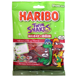 Haribo Holiday Edition Twin Snakes 4 oz. Bag - Visit www.allcitycandy.com for great candy, service and delicious treats.
