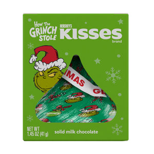 Hershey's Solid Milk Chocolate Kiss with Grinch Foil 1.45 oz. Great Stocking Stuffers. For fresh candy and great service, visit www.allcitycandy.com