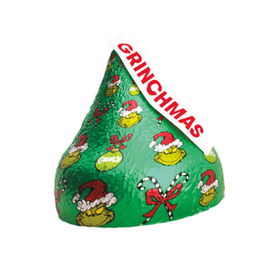 Hershey's Solid Milk Chocolate Kiss with Grinch Foil 1.45 oz. Great Stocking Stuffers. For fresh candy and great service, visit www.allcitycandy.com