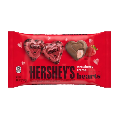 All City Candy Hershey's Valentine Extra Creamy with Strawberry Creme Hearts 8.8 oz. Bag For fresh candy and great service, visit www.allcitycandy.com
