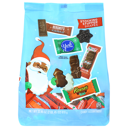Hershey's Assorted Christmas Stocking Stuffer Shapes 32.45 oz. Bag - Visit www.allcitycandy.com for great candy, service and delicious treats.
