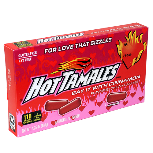 Hot Tamales Say it with Cinnamon 4.25 oz. Theater Box - Visit www.allcitycandy.com for great candy, service and delicious treats.
