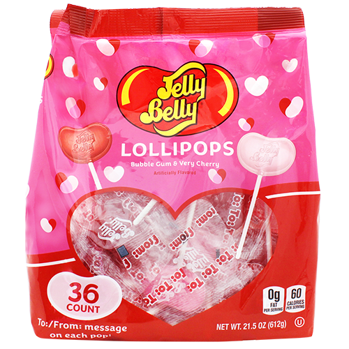 Jelly Belly Valentine Lollipops 36 Count 21.5 oz. Bag - Visit www.allcitycandy.com for great candy, service and delicious treats.
