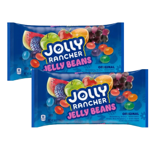 Two packages of Jolly Rancher Jelly Beans on a white background