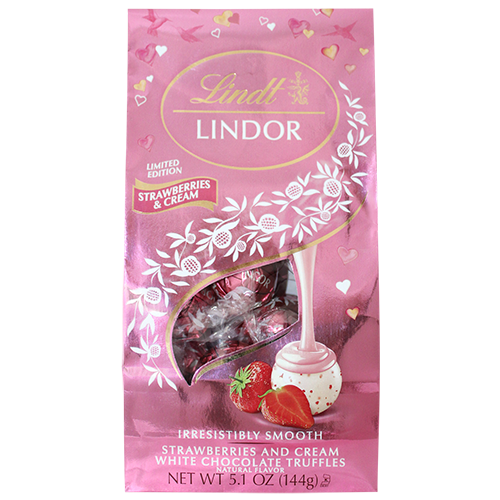 Lindt Lindor Stawberries & Cream Truffles 5.1 oz. Bag - Visit www.allcitycandy.com for great candy, service and delicious treats.