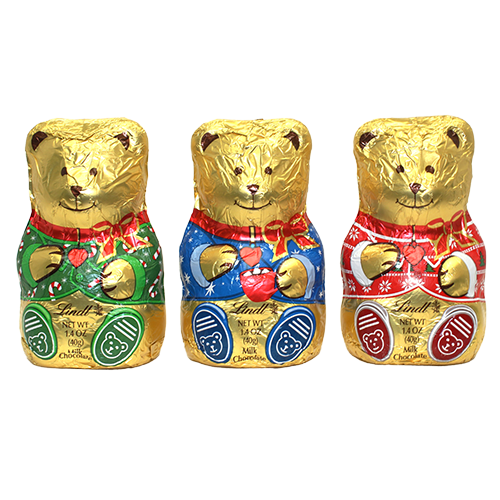 Lindt Milk Chocolate Teddy Bear in Assorted Pajamas 1.4 oz. - For fresh candy and great service, visit www.allcitycandy.com