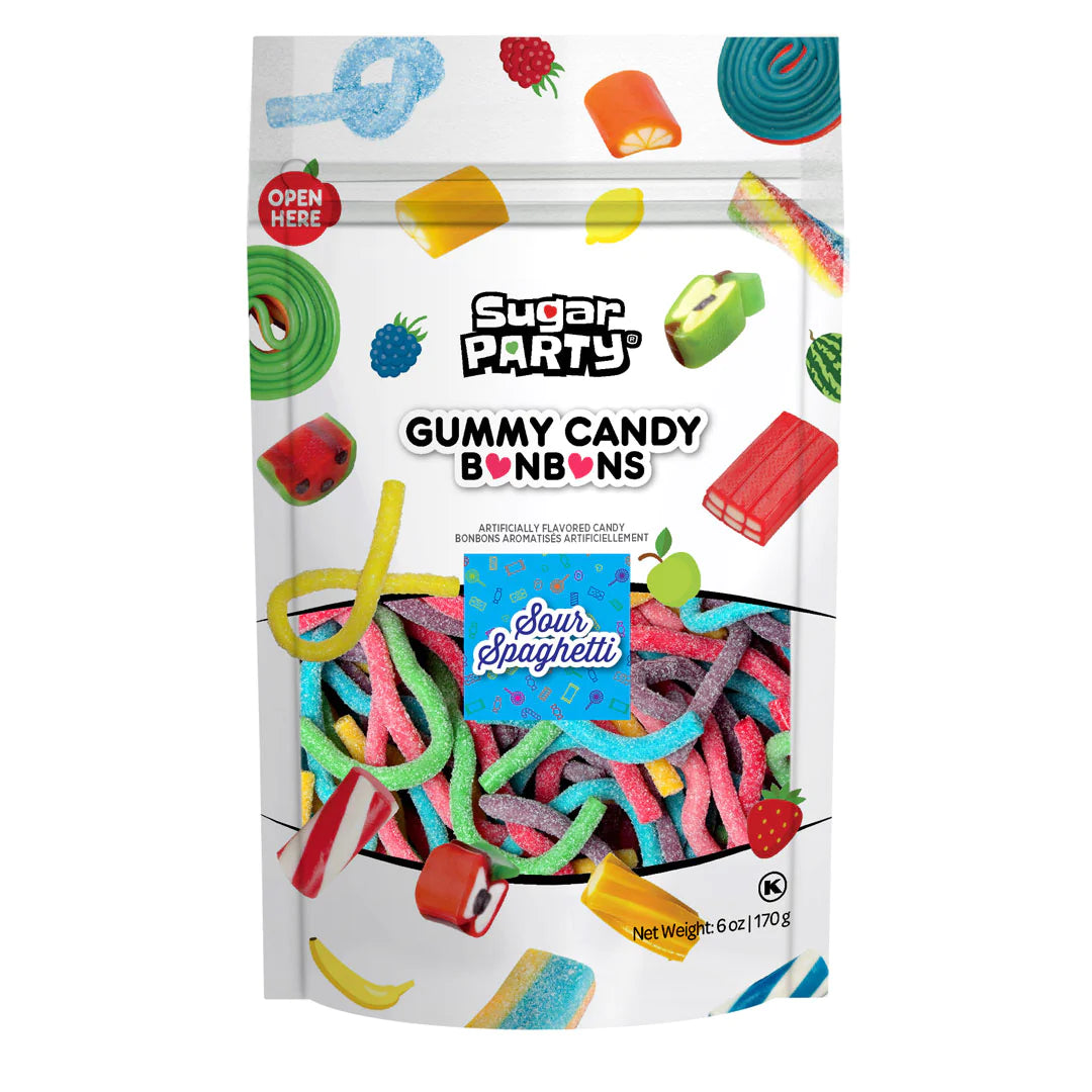 Sugar Party Sour Spaghetti Gummy Candy 6 oz. Bag
