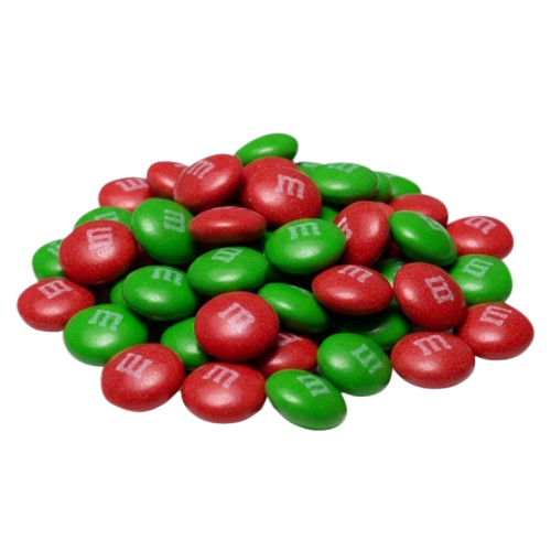 Red and Green M&M chocolate candies - Visit www.allcitycandy.com for great candy, service and delicious treats.