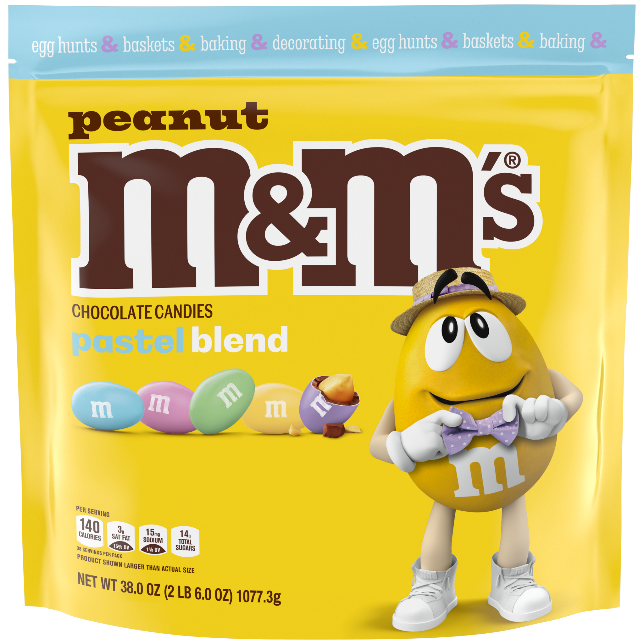 M&M'S Peanut Milk Chocolate Pastel Easter Candy Assortment Bag, 10