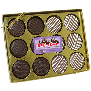 Hand-Dipped Chocolate Covered Oreo Cookies - 12-Piece Gift Box - Visit www.allcitycandy.com for great candy, service and delicious treats.
