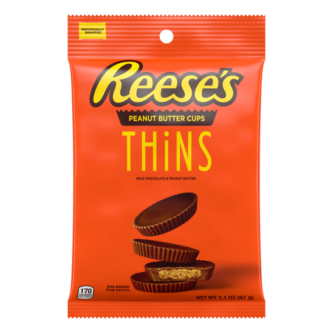 All City Candy Reese's Peanut Butter Cup Thins Milk Chocolate - 3.1-oz. Bag Candy Bars Hershey's For fresh candy and great service, visit www.allcitycandy.com