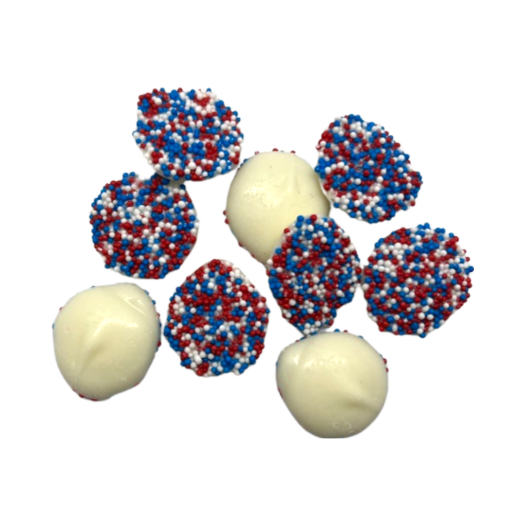 Reppert's White Chocolate Patriotic Nonpareils 2 lb. Bulk Bag - For fresh candy and great service, visit www.allcitycandy.com