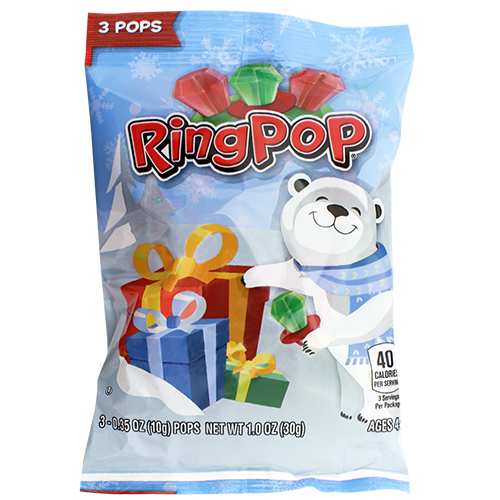 Topp's Ring Pop Holiday 3 Count 1 oz. Bag - Visit www.allcitycandy.com for great candy, service and delicious treats.