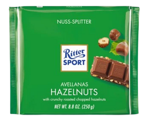 All City Candy Ritter Sport Milk Chocolate Hazelnuts 8.8 oz. Bar Decadent Crunchy Roasted Hazelnuts For fresh candy and great service visit www.allcitycandy.com 