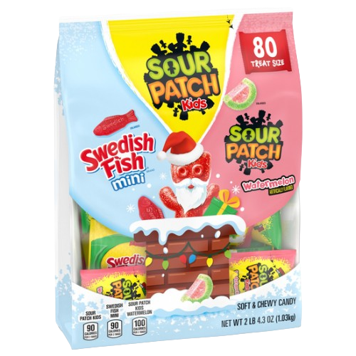 Sour Patch Kids Swedish Fish Holiday Variety 80 Count 2 lb. 4.3 oz. Bag
-  Visit www.allcitycandy.com for great candy and excellent customer service. 