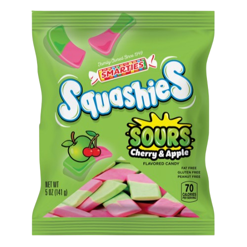 Smarties Squashies Sours Cherry and Apple 5 oz. Bag -Visit www.allcitycandy.com for great candy and delicious treats! 