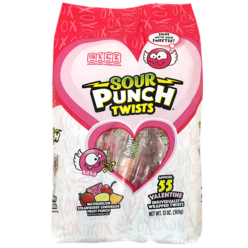 Sour Punch Twists Valentines 55 Count 13 oz. Bag - Visit www.allcitycandy.com for great candy, service and delicious treats.