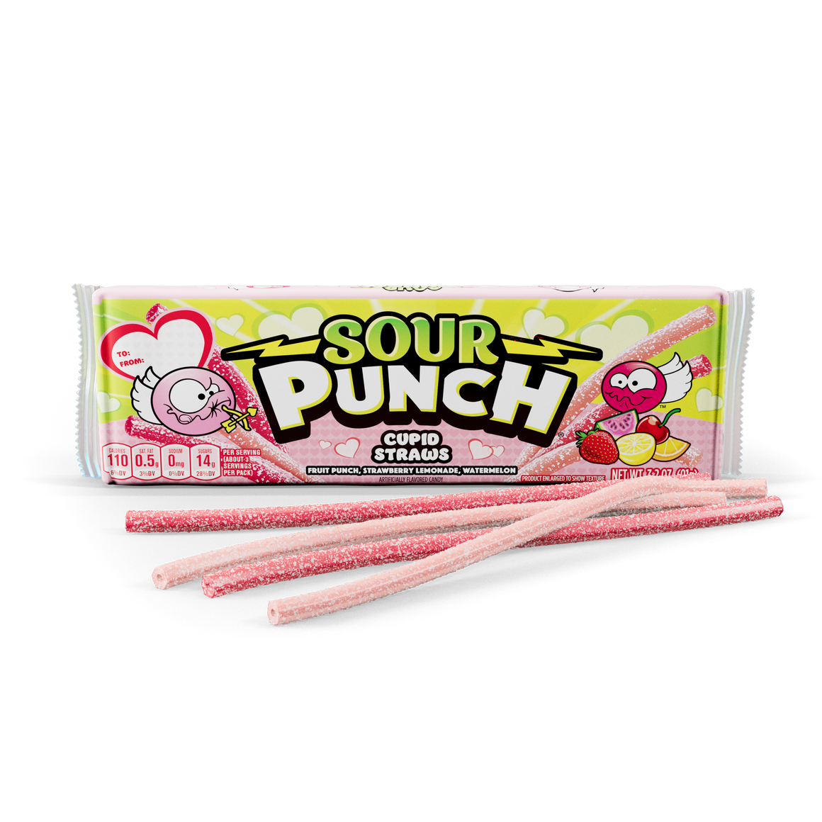 All City Candy Sour Punch Valentines Cupid Straws 3.2 oz. Tray Valentine's Day American Licorice Company For fresh candy and great service, visit www.allcitycandy.com