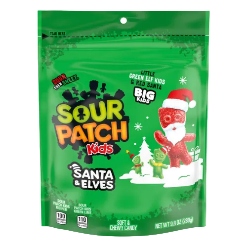 Sour Patch Kids Festive Santa & Elves 9.8 oz. Bag - Visit www.allcitycandy.com for great candy and delicious treats! 
